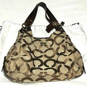 COACH OP ART Brown Hobo Shoulder Bag Purse Dbl Handle Vintage W/Dust Cover